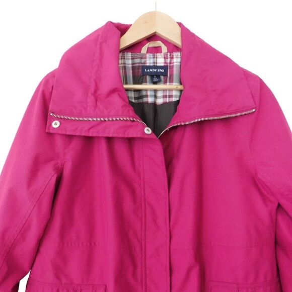 Lands' End Trench Coat Fuchsia Pink Barbiecore Pockets Lined Size Small 6 8 - Picture 2 of 7